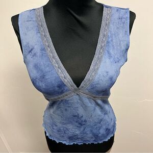 NWOT Vintage y2k stretchy mesh blue space dye top deep v